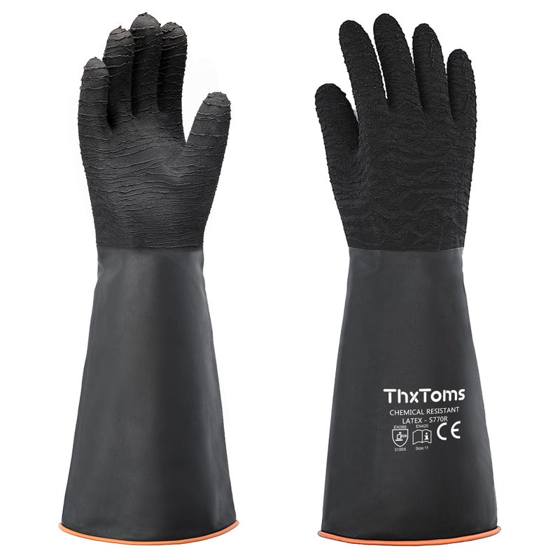 ThxToms Heavy Duty Rubber Gloves  Versatile Latex Chemical Resistant Gloves  Upgraded with Anti-Slip Design  Soft and Thick  18"" 1 Pair - Image 1